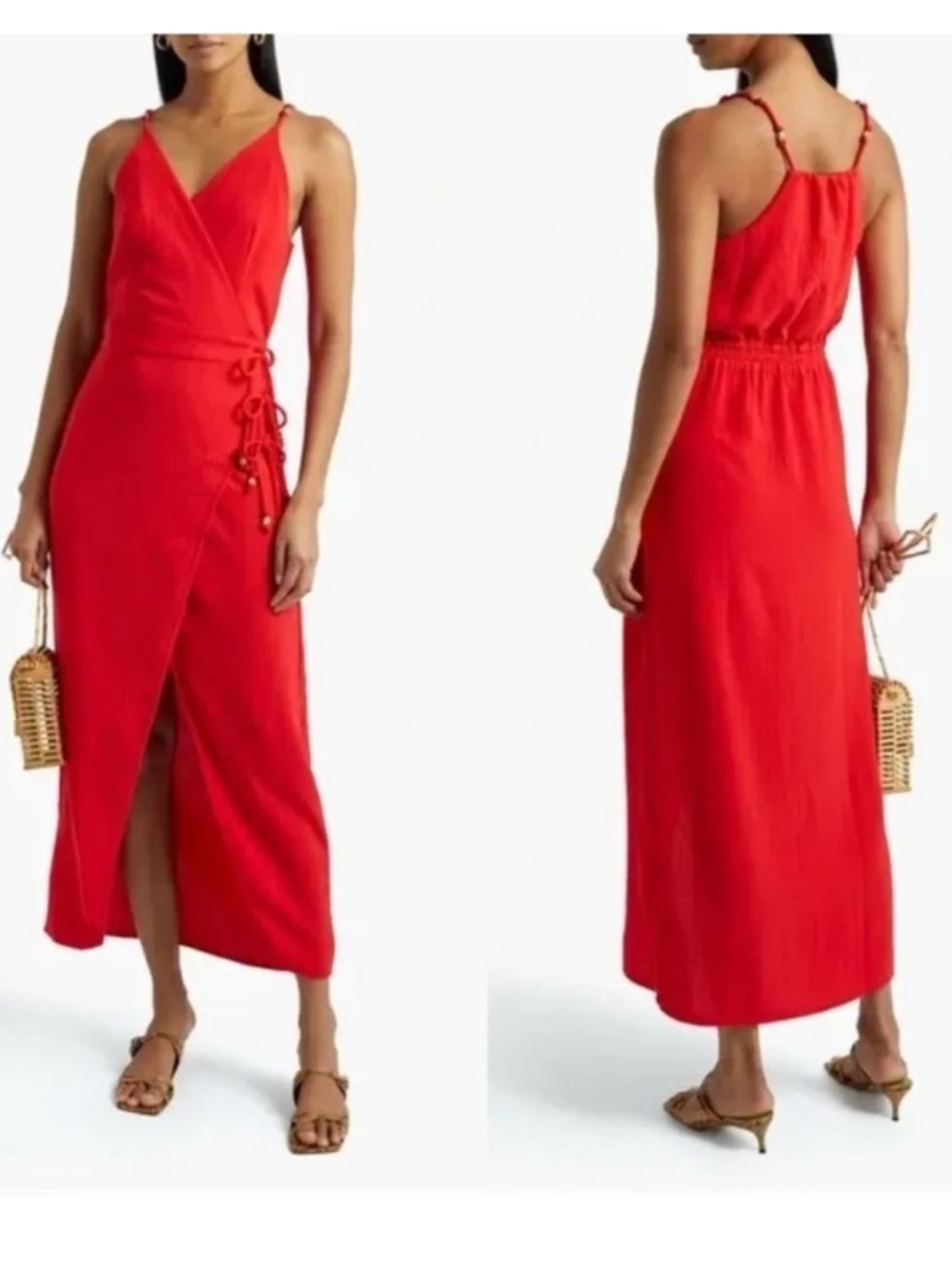 NWT VIX Paula Hermanny Solid Zoey Linen Long Dress In PAPRIKA
